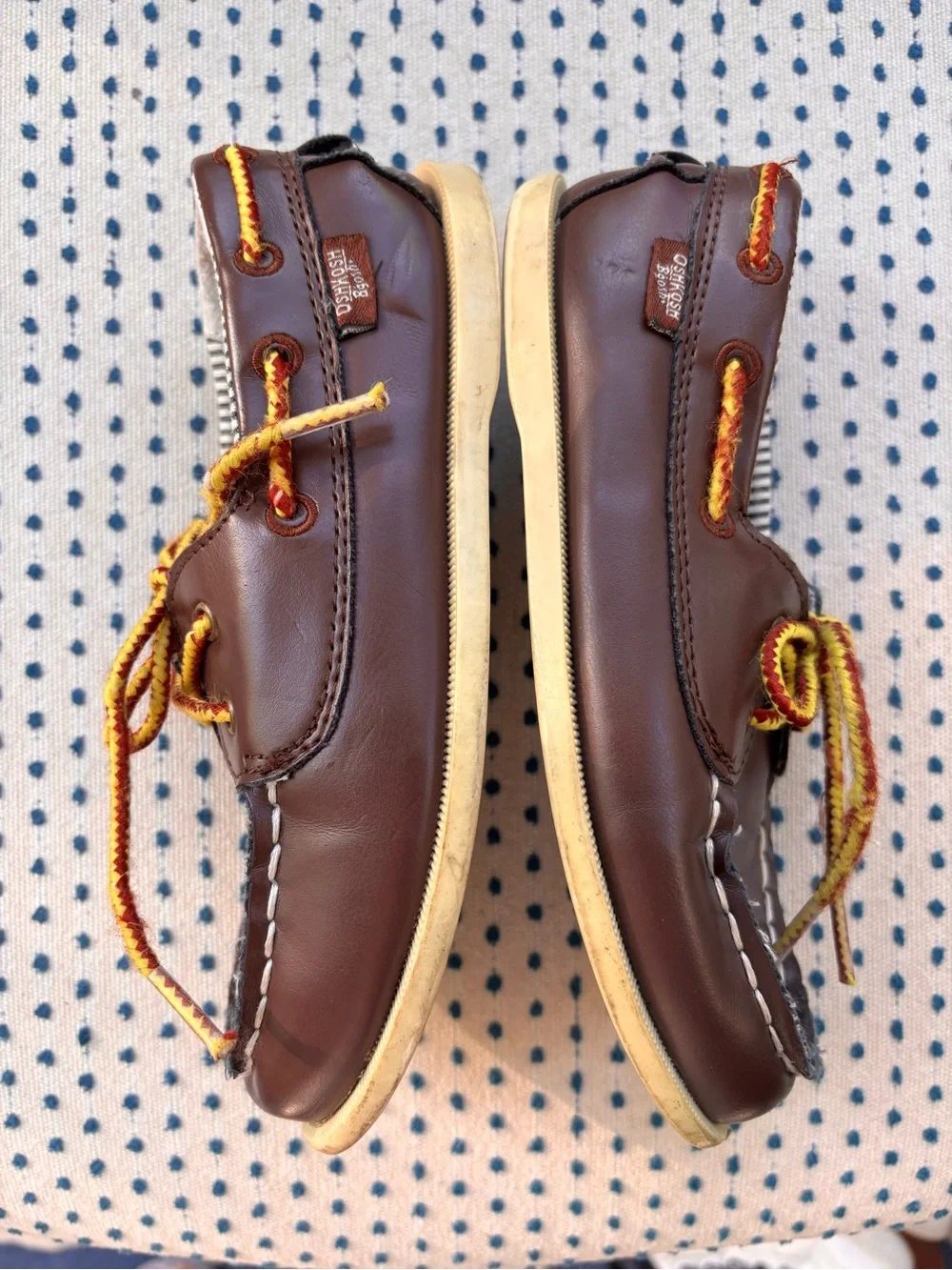 OshKosh B'gosh Brown Leather Moccasins with Yellow and Orange Laces